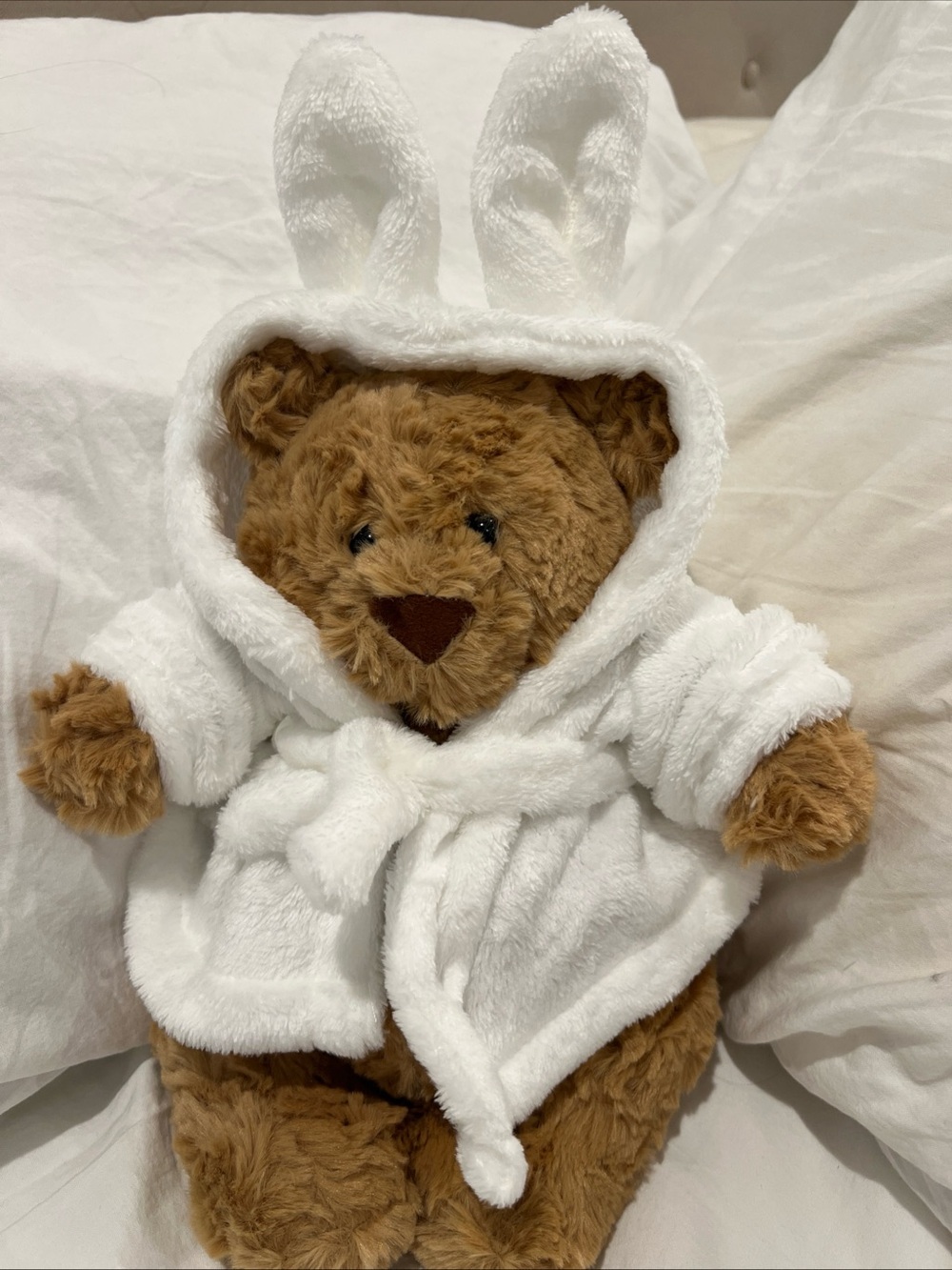 NEW Jellycat Bathrobe Bartholomew Bear Brown Plush White Bunny Robe New w/ Tags